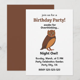 Invitación Búho Nocturno Pensativo Fiesta de Cumpleaños Diver