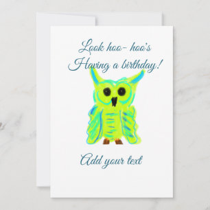Invitación Búho pastel verde azul lindo agregar texto cumplea