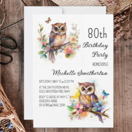 Invitación Búho Primavera Flores Mariposas 80 cumpleaños