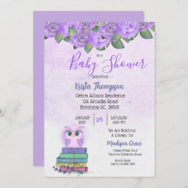 Invitación Búho Púrpura Cuta Un Baby Shower De Libro