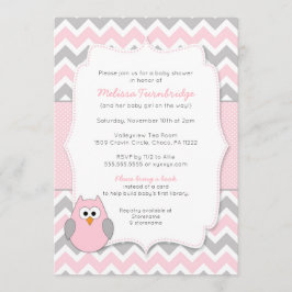 Invitación Búho rosado Baby Shower con la petición del libro
