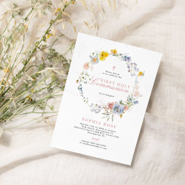 Invitación Buho Rustic Wildflowers Primera Comunión Santa