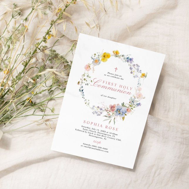 Invitación Buho Rustic Wildflowers Primera Comunión Santa (Subido por el creador)