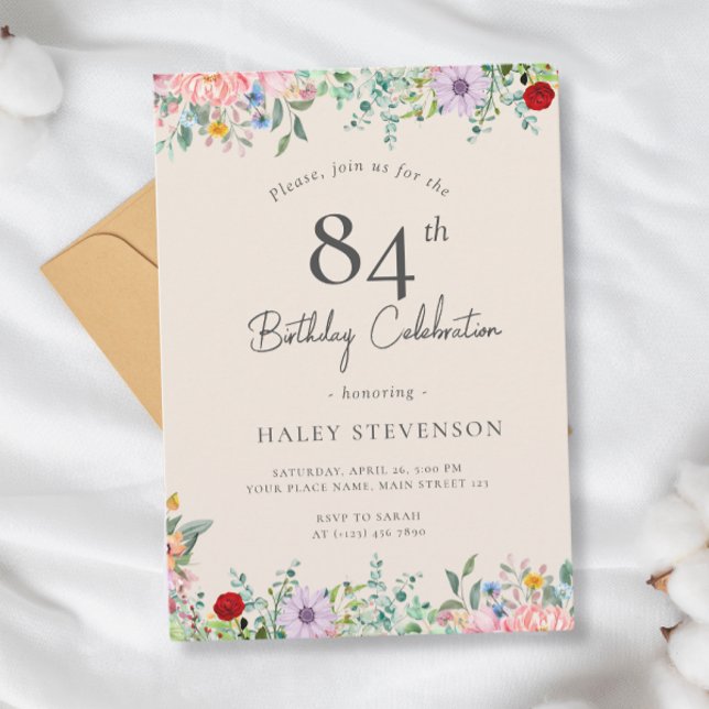 Invitación Buho rustico de flores silvestres 84 cumpleaños si (Subido por el creador)