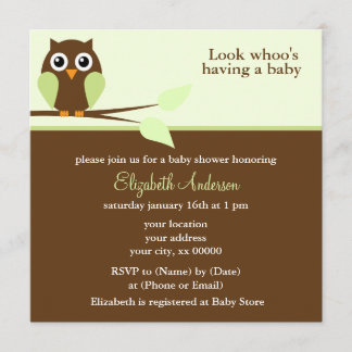 Invitación Búho verde adorable Baby Shower