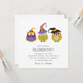 Invitación búhos de Halloween. Divertido fiesta de disfraces 