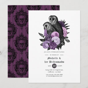 Invitación Búhos Florales Purpúreos Almuerzo de Damas de Hono