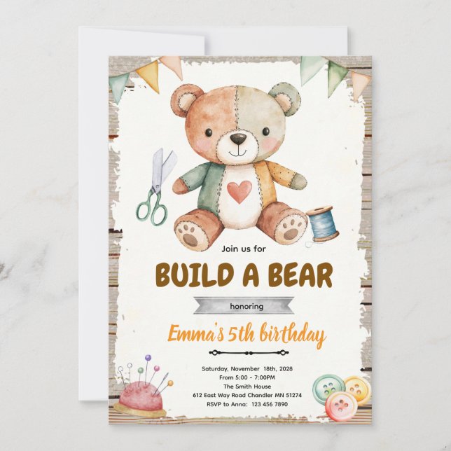 Invitación Build-A-Stuffy Birthday party Invitation (Anverso)