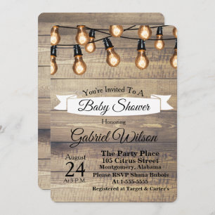 Invitación Bulbos y cinta de madera Baby Shower de Edison del