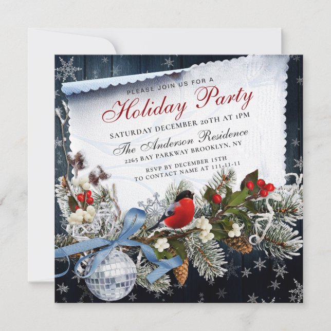 Invitación Bulfinch y Holly Berry Navidades Fiesta de feriado (Anverso)