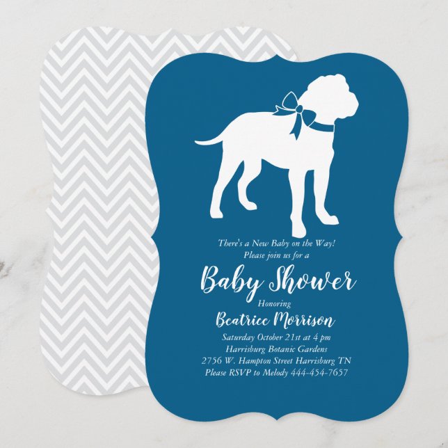 Invitación Bull Mastiff Perro Baby Shower Blue Boy (Anverso / Reverso)