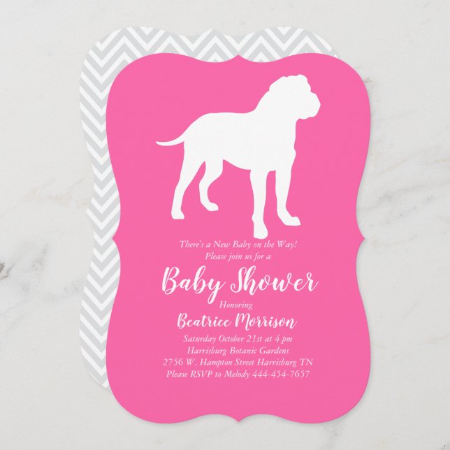 Invitación Bull Mastiff Perro Chica rosa Baby Shower (Anverso / Reverso)
