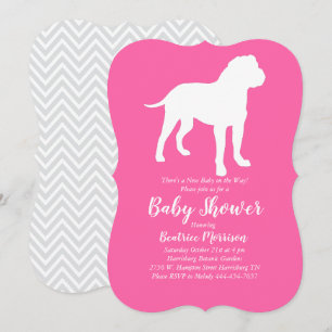 Invitación Bull Mastiff Perro Chica rosa Baby Shower