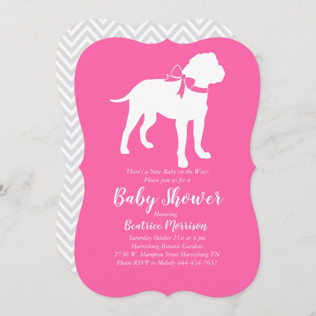 Invitación Bull Mastiff Perro Chica rosa Baby Shower (Anverso / Reverso)