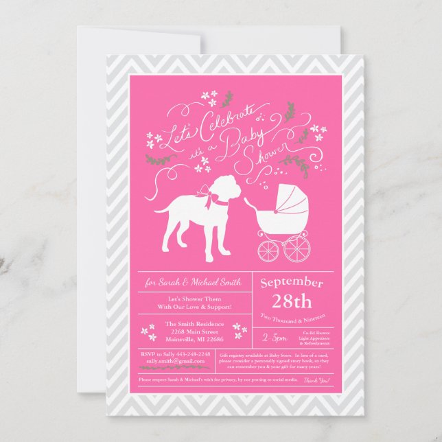Invitación Bull Mastiff Perro Chica rosa Baby Shower (Anverso)