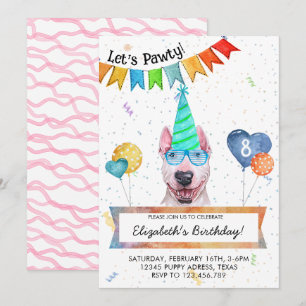 Invitación Bull Terrier Deja que Pawty Perro Cumpleaños Fiest