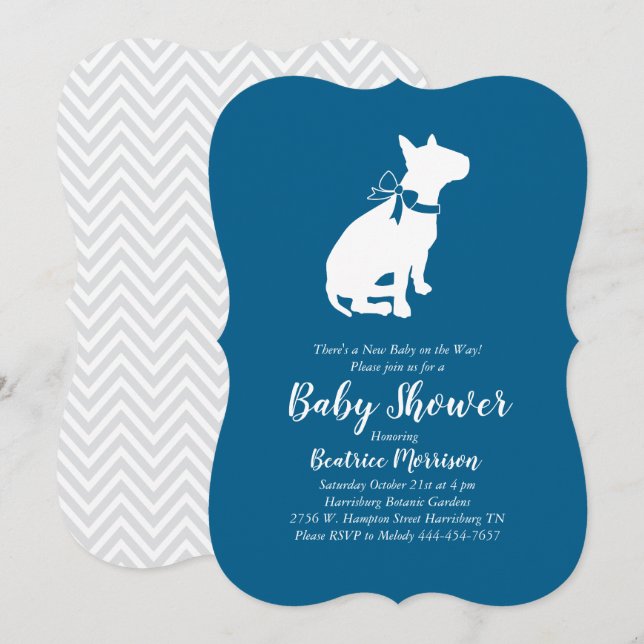 Invitación Bull Terrier Dog Baby Shower Blue Boy (Anverso / Reverso)