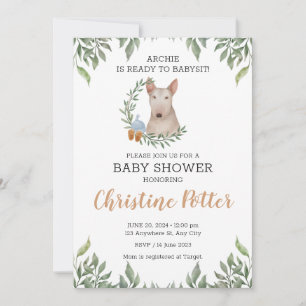 Invitación Bull Terrier Dog Boy Boho Greenery Baby Shower
