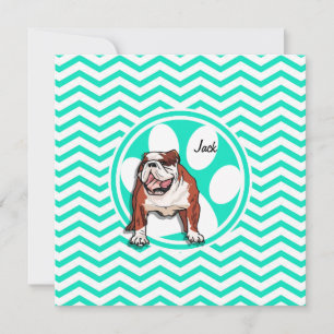 Invitación Bulldog; Aqua Green Chevron