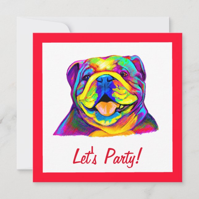 Invitación Bulldog en cumpleaños de colores (Anverso)
