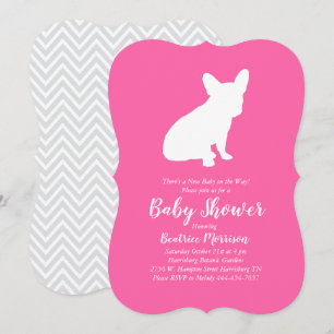 Invitación Bulldog francés Baby Shower Chica rosa francés
