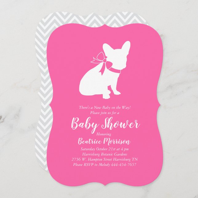 Invitación Bulldog francés Baby Shower Chica rosa francés (Anverso / Reverso)