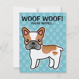 Invitación Bulldog Francés Cartoon Piebald Rojo