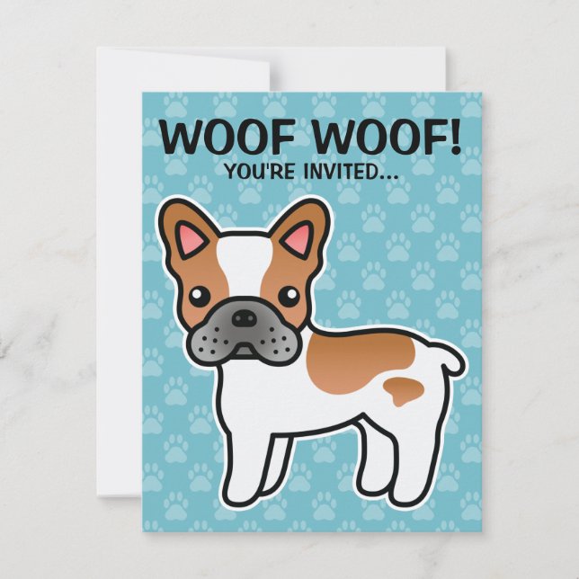 Invitación Bulldog Francés Cartoon Piebald Rojo (Anverso)