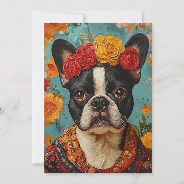 Invitación Bulldog francés como Frida Kahlo (Anverso)