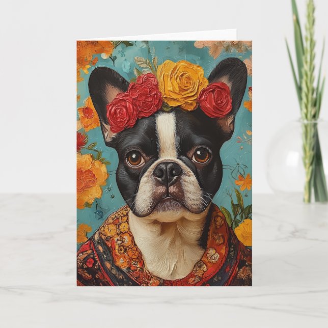 Invitación Bulldog francés como Frida Kahlo (Anverso)