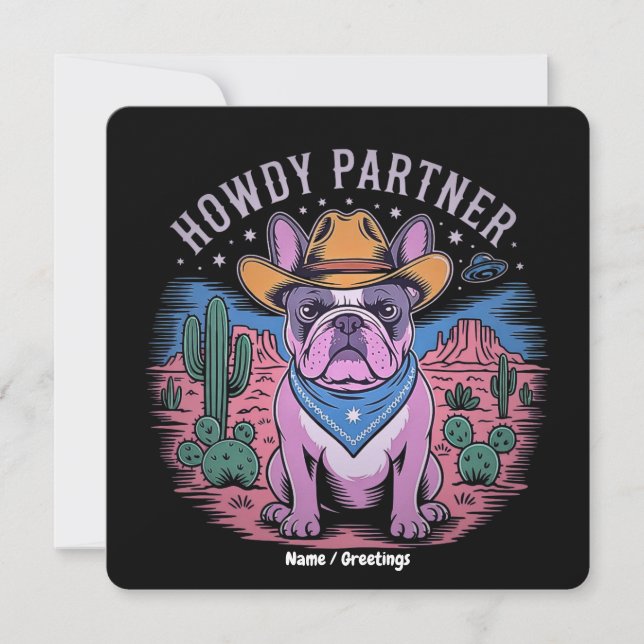 Invitación Bulldog francés Cowboy UFO curioso ventilado occid (Anverso)