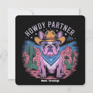 Invitación Bulldog francés Cowboy UFO curioso ventilado occid