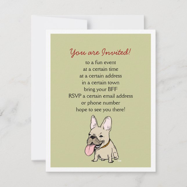 Invitación Bulldog Francés Divertido con Texto Personalizado (Anverso)