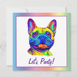 Invitación Bulldog francés en cumpleaños de colores