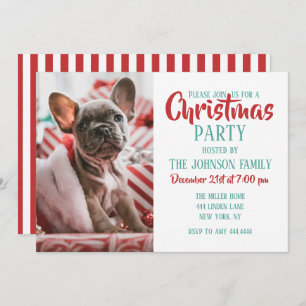 Invitación Bulldog francés en Gorra de Navidades