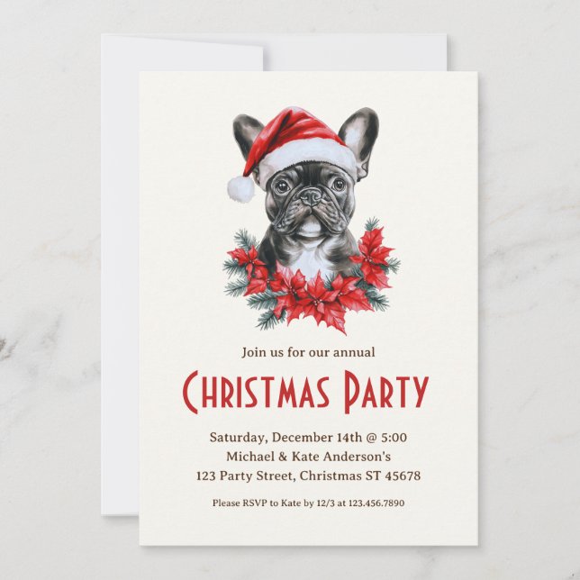 Invitación Bulldog francés en un Fiesta de Navidades de perro (Anverso)