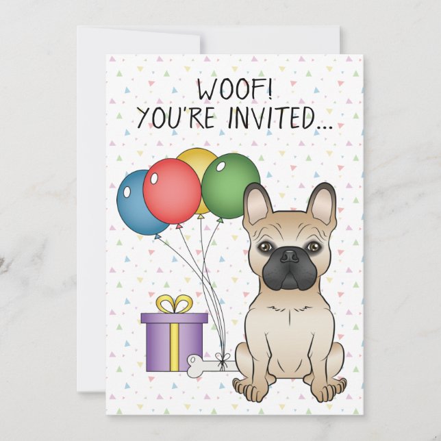 Invitación Bulldog francés Fawn Cartoon Dog - Cumpleaños (Anverso)