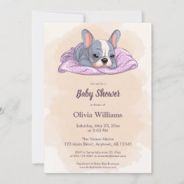 Invitación Bulldog francés lindo Baby Shower de manta rosa de