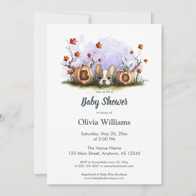 Invitación Bulldog francés lindo cachorro Halloween Baby Show (Anverso)