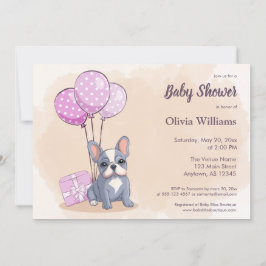 Invitación Bulldog francés lindo Cup globos rosados Baby Show