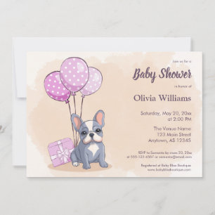 Invitación Bulldog francés lindo Cup globos rosados Baby Show