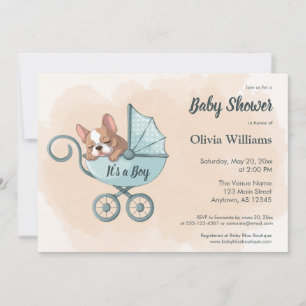Invitación Bulldog francés lindo Pup Blue Stroller Baby Showe