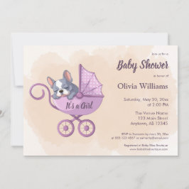 Invitación Bulldog francés lindo Pup Pink Stroller Baby Showe