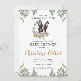 Invitación Bulldog francés niño perro Boho Greenery Baby Show