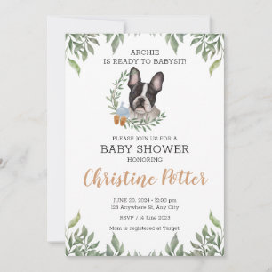Invitación Bulldog francés niño perro Boho Greenery Baby Show