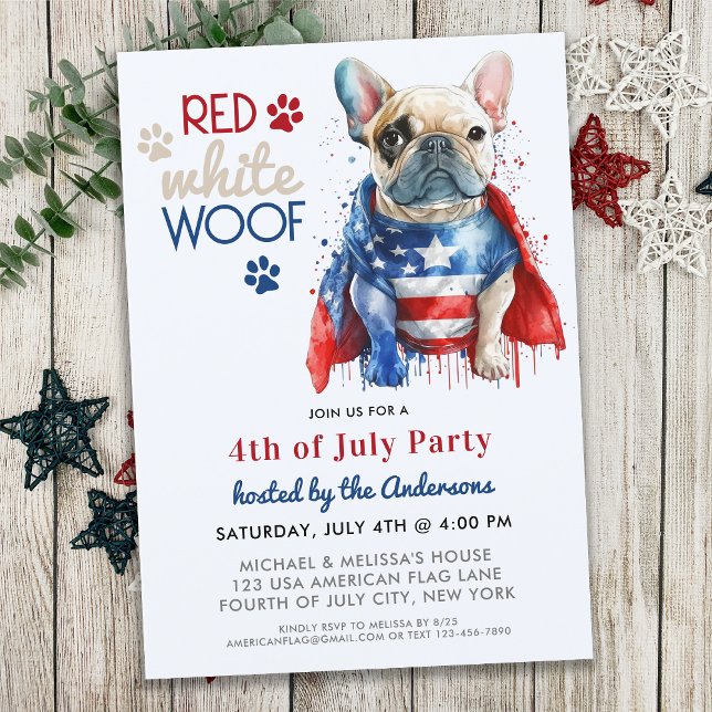 Invitación Bulldog francés patriótico Red White Woof 4 De Jul (Subido por el creador)