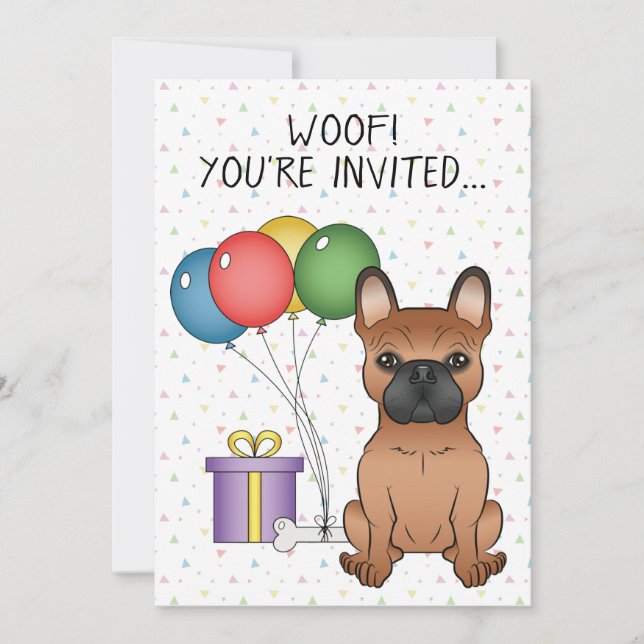 Invitación Bulldog Francés Rojo Cumpleaños Perro de Dibujos A (Anverso)