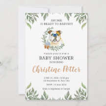 Bulldog inglés Dog Greenery Boho Baby Shower