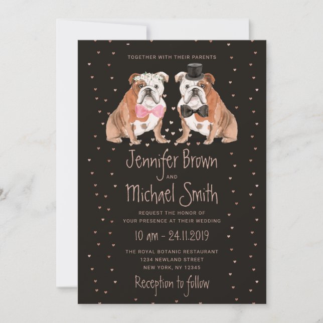 Invitación Bulldog inglés novia Groom Boda perros negro (Anverso)