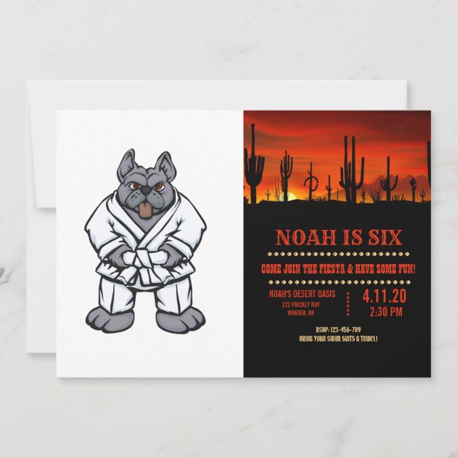 Invitación Bulldog jiu jitsu | elegir color de fondo (Anverso)